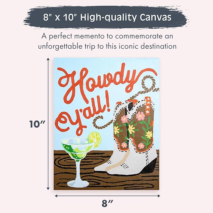 Pink Picasso Kits Colorful Destinations Paint by Number for Adults and Teens | DIY Unique Canvas Painting Kits Color by Numbers Arts & Crafts Kit | Howdy Y'all 8x10 - Paint Kit Set