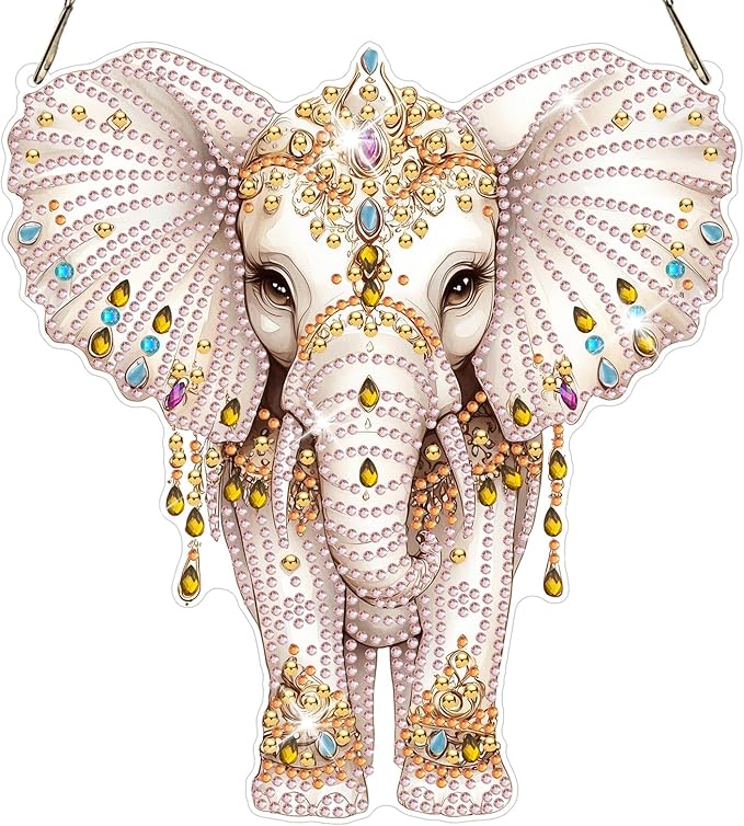 NAIMOER Diamond Art Hanging Kits for Adults Elephant, 5D Special Shaped Rhinestone, DIY Acrylic Diamond Art Painting Window Pendants Home Garden Wall Hanging Ornament Kits, Double Sided