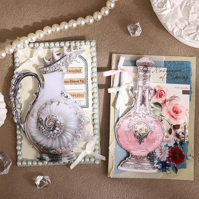 Rococo Vintage Bottle Sticker Pack, Thick Cardstock Laser Die-Cut No White Border – 32pcs Self-Adhesive European Glassware Decor for Scrapbook Journal Planner Collage