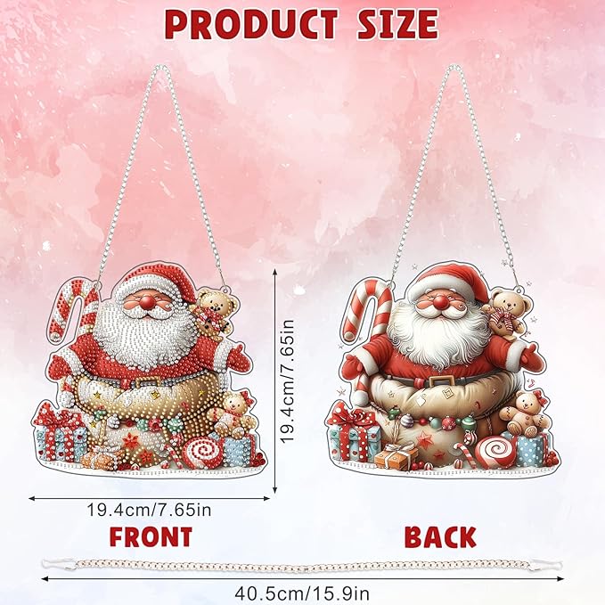 DOMROM Santa Diamond Art Hanging Kits for Adults Beginner, Christmas Special Shaped Crystal Diamond Painting Santa Pendant, DIY Diamond Art Suncatchers for Home Garden Wall Decor Gift
