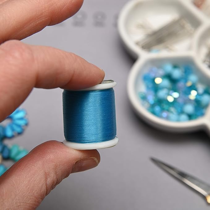KO Nylon Beading Thread, Turquoise Color, Japanese Pre-Waxed 100% Nylon, 330TEX, Tangle Resistant Knotting Cords, 50m /55 yds Spool, Use for Seed Bead Projects, Loom Work & Bead Weaving