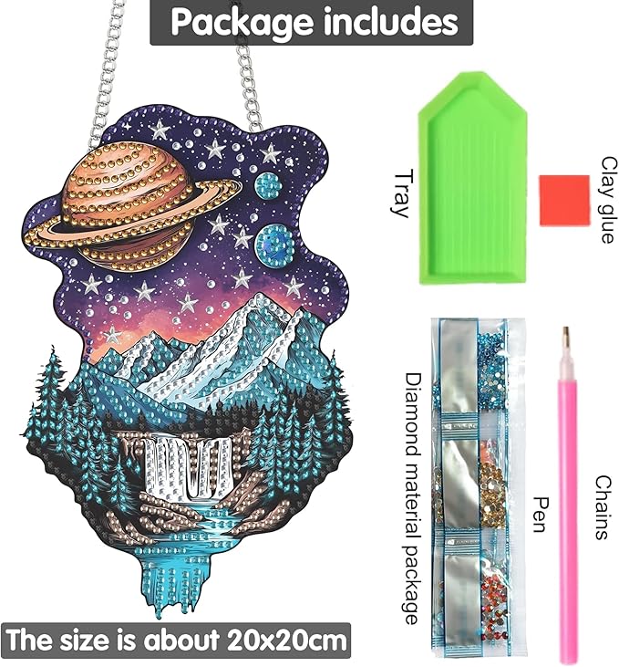 Yomiie Planet Universe Sun Catcher Window Hanging - DIY Double Sided Landscapes Diamond Painting Pendant Kit, Acrylic Diamonds Art Ornament for Front Door Sign & Indoor/Outdoor Garden Decor(8x8 inch)
