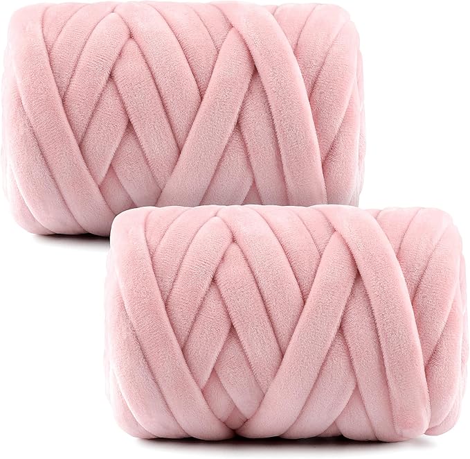 Chunky Yarn for Hand Knitting & Arm Knitting - 2-Pack Value Bundle (1.32lb Total) of Super Bulky Velvet Chenille Tube Yarn for Larger DIY Projects | No-Tool, Machine Washable, Jade Powder