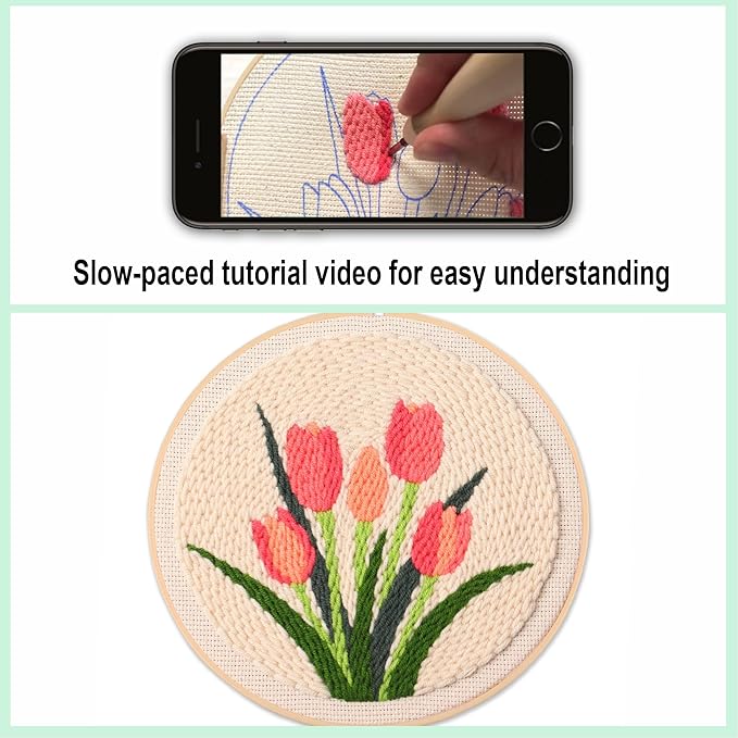 Myfelicity Punch Needle kit,Tulip Embroidery Kit - Punch Needle DIY Craft Set with Vintage Tulip Design, Perfect for Handmade Decor & Floral Stitching Projects