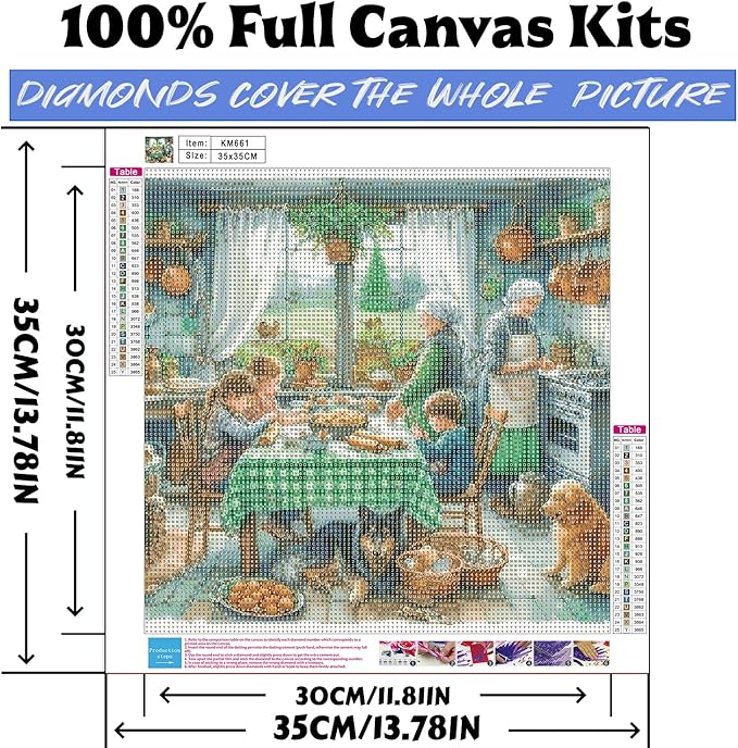 Diamond Art Kits for Adults Busy Kitchen, DIY 5D Diamond Painting Kit for Beginners, Family Full Round Drill Gem Art Dots for Adults, Diamond Dots Paintings Crafts Home Wall Decor 14X14 Inch