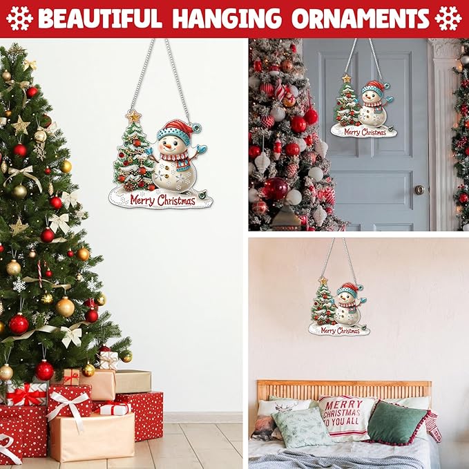 NAIMOER Christmas Diamond Art Hanging Kits for Adults, Merry Christmas Diamond Art Suncatchers, 5D Special Shape Fall Diamond Painting Pendant Window Ornament Gifts for Home Garden Door Wall Decor
