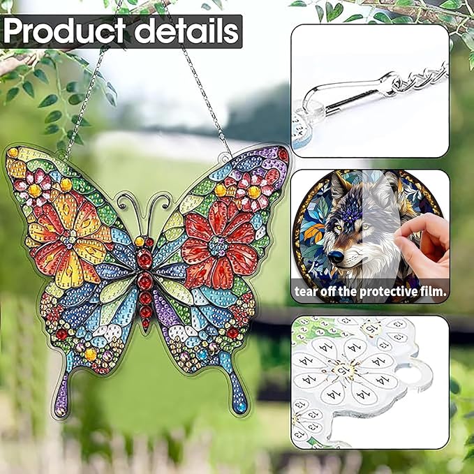 SKRYUIE Butterfly Hanging Diamond Art Kits for Adults Pendant Suncatcher, Special Shaped Crystal DIY Pearl Diamond Painting Kit, Gift for Mother Spring Summer Window Wreath Decor 7.49 x 7.56 Inch A25