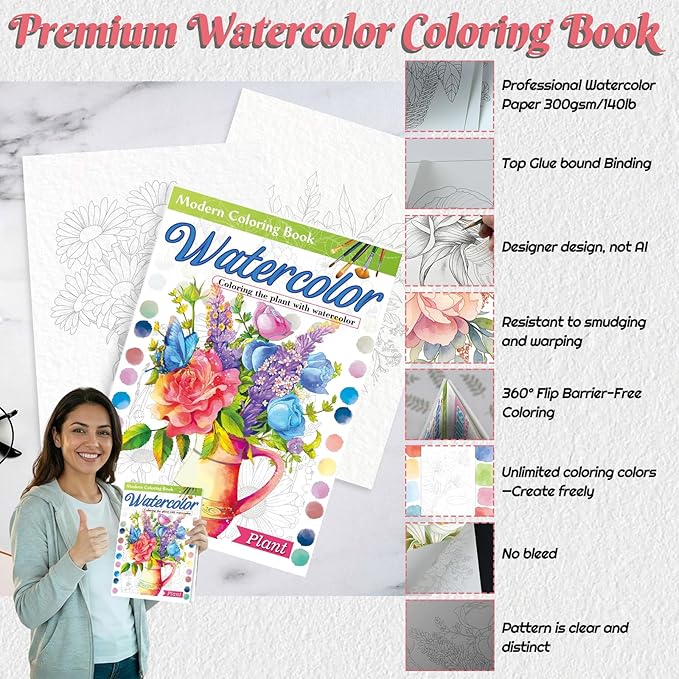 Adults Water Coloring Book: 12 Advanced Exquisite Patterns – 100% Cotton 300gsm Paper, A4 Size – for Beginners & Professionals to Enhance & Consolidate Watercolor Techniques (Plant)