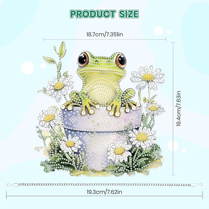 MOGTAA Frog Diamond Art Hanging Pendant Kits, 5D Special Shape Diamond Art Kits for Adults, Crystal Rhinestones Flowers Diamond Painting Gem Art for Home Garden Wall Decor