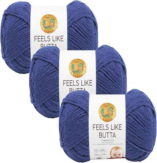 Lion Brand Yarn Feels Like Butta Soft Yarn for Crocheting and Knitting, Velvety, 3-Pack, Royal Blue