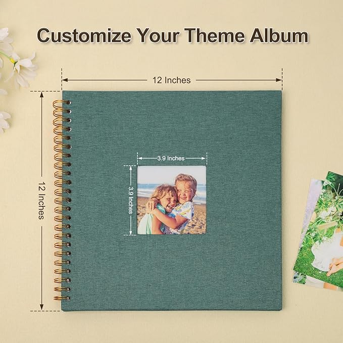 Scrapbook Photo Album 12x12 Inches 80 Pages Hardcover Kraft Paper Linen Cover Scrap Book Memory Book DIY Scrapbook Albums for Wedding Baby Boyfriend Travel Anniversary Family, Green