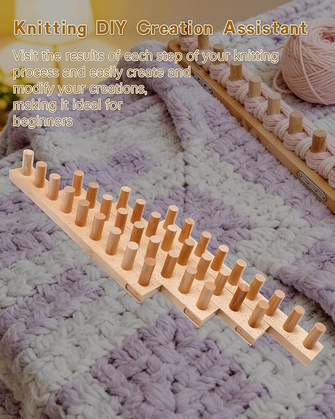 Tofcbye 80" Chunky Knit Yarn Blanket Loom Kit, Chunky Blanket Wooden Loom for Beginners, Connectable and Disassembleable 5-in-1