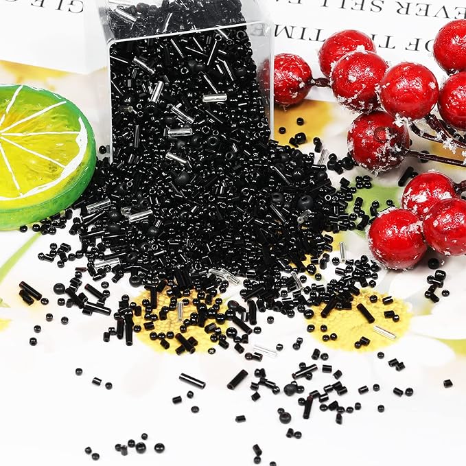 100g Mix Tube Beads Bugle Beads,3500+pcs Glass Bulk Spacer Multi Size 2-6mm Kit for Jewelry Making DIY Craft Bracelets Necklace Earring Making (Black Mixed)