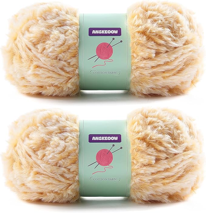 2 Skeins Faux Fur Yarn Soft Fluffy for Crocheting - Chunky Fuzzy Yarn for Crochet Amigurumi, Hat, Shawls, Total Length (71x2) Yards (Yellow White)