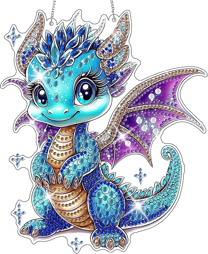 NAIMOER Diamond Art Hanging Kits for Adults, Dragon Diamond Art Suncatchers, 5D Special Shape Fall Diamond Painting Pendant Window Ornament Gifts for Home Garden Door Wall Decor