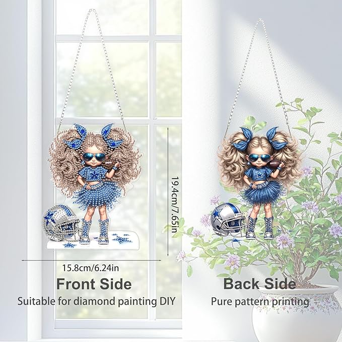 TOSTOG Rugby Girl Diamond Art Hanging Kits for Adults, American Football Diamond Painting for Adults Window Pendant, Special Shape Diamonds Diamond Painting Hanging Pendant Kit for Decor Gift