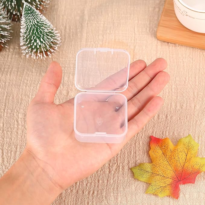 SATINIOR 12 Pack Clear Plastic Beads Storage Containers Box with Hinged Lid for Beads and More (2.12 x 2.12 x 0.79 Inch)