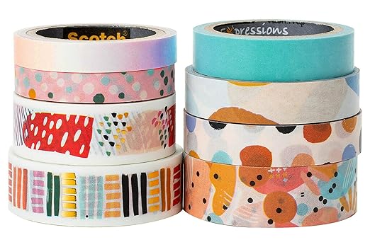 Scotch Washi Tape, Abstract Modern Design, 8 Rolls, Great for Bullet Journaling, Scrapbooking and DIY Décor (C1017-8-P19)