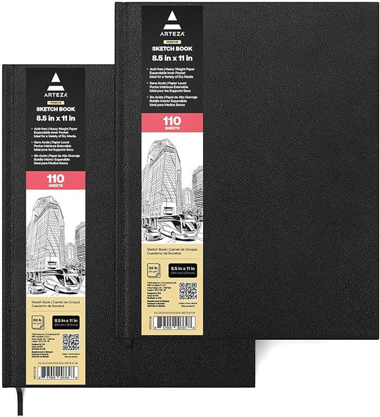 ARTEZA Hardcover Sketch Book 8.5 x 11 Drawing Pad 2 pack 110 Sheets Sketch Pads for Drawing for Adults & Teens