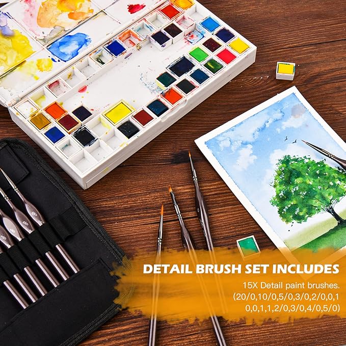 Golden Maple Miniature Paint Brushes, 15PC Model Brushes Micro Detail Paint Brush Set, Fine Detailing for Acrylics, Oils, Watercolors & Paint by Number, Figurine (Brown)