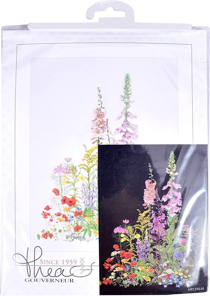 Thea Gouverneur - Counted Cross Stitch Kit - American Wild Flowers - Aida Black - 16 Count - Embroidery Kit for Adults - DMC Embroidery Threads and Other Cross Stitch Supplies Included - 554.05