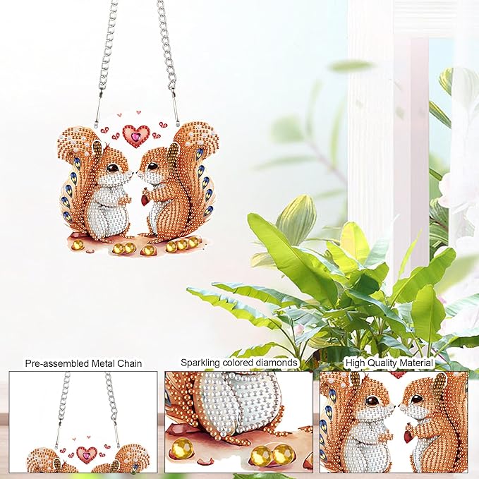 AiYuanzsh Diamond Painting Kits Hanging Decoration, Adults Beginners 5D Diamond Art Painting Love Couple Squirrels, DIY Special Shape Diamond Craft Wall Garden Decoration Valentine's Day Gifts