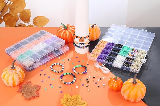 2000+ Pcs Clay Beads Bracelet Making Kit, Halloween Beads for Friendship Bracelet Kit & Varieties of Charms Jewelry Making Jewelry Kit Suit for 14 Years of Age and Older