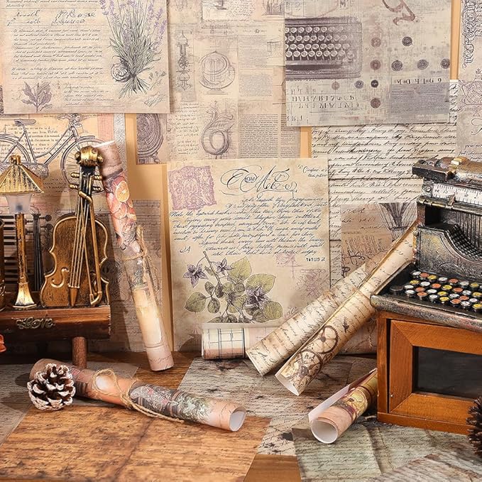 icceemee 160 Sheets of Retro Manuscript Scrapbook Paper, journaling Scrapbook Supplies Craft Collage Paper Set, Junk Journal Bullet Journal Poster Room Decor for Card Making Decorative Gifts