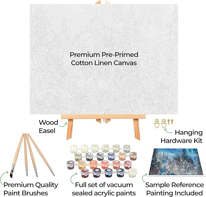 Ledgebay DIY Paint by Numbers Kit for Adults Framed Canvas Beginner to Advanced Paint by Numbers Kit Kits Include Acrylic Paint Set Brushes Tabletop Easel (Moonrise Song 12"x16" Framed)