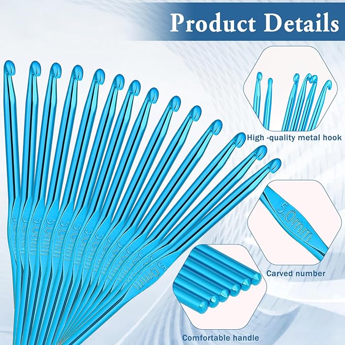 Crochet Hooks, 20 Pcs 5mm Crochet Hook US Size H (Size 8) Aluminum Knitting Needles Crochet Supplies for DIY Yarn Crafts Beginners (Blue)