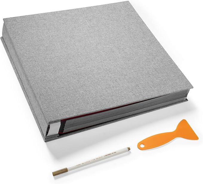 Large Photo Album Self Adhesive 4x6 5x7 3x5 8.5x11 Scrapbook Magnetic DIY Scrapbook Length 13 x Width 12.8 (Inches) 120 Black Sticky Pages Linen Cover DIY Photo Album(Grey)