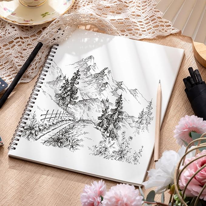 4 pack sketch book, 8.5 x 11inch sketchbook, 68lb/100gsm spiral bound sketch pad, acid free art supplies drawing painting sketching paper for woman artists (30 sheets each)