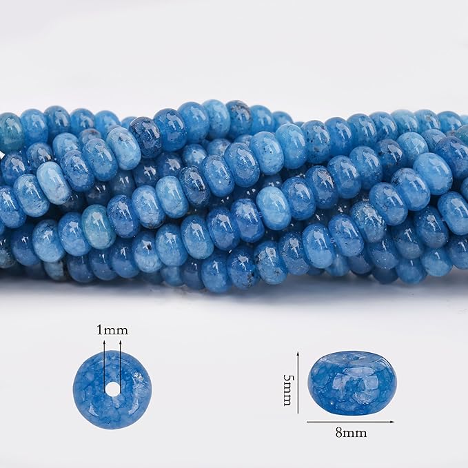 2 Strands (150PCs) Lake Blue Jade Rondelle Beads, 5 * 8mm Gemstone Loose Spacer Abacus Disk Beads for DIY Bracelet Necklace Earrings Jewelry Making, Craft Supplies Beading Kit