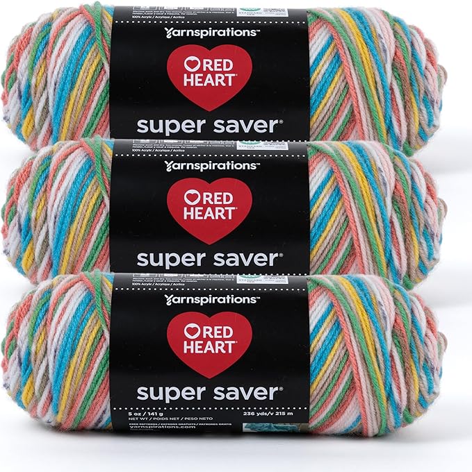 Red Heart Super Saver Jelly Bean Yarn - 3 Pack of 141g/5oz - Acrylic - 4 Medium (Worsted) - 236 Yards - Knitting/Crochet