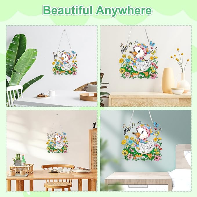TOSTOG Singing Duckling Diamond Art Pendant Kit for Adult, Cute Diamond Painting Hanging Kit for Beginners, 5D DIY Crafts Gem Art, Waterproof Full Accessories for Home Decor Idea 20 * 20 cm/8 * 8 in