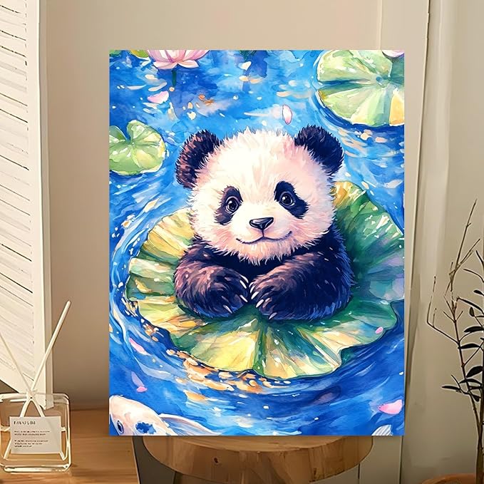 Reivworl Paint by Numbers Kit for Kids - with Frame and Easel, Panda Paint by Number Kids Age 6-8-12 Boys Girls, Paint by Numbers for Gifts and Decor (9.5X12Inch)