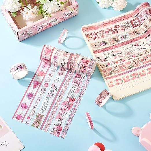 Beadthoven 20 Rolls Pink Washi Tape Set, 5/10/15/20/25mm Cute Floral Washy Paper Tape Decorative Tape Assorted Masking Tape Stickers for Scrapbooking Bullet Journal Planner Present Wrapping DIY Crafts