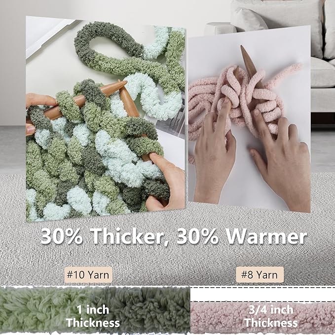 Chunky Yarn for Hand Knitting - #10 Chunky Chenille Blanket Yarn, Jumbo Big Thick Chunky Yarns for Crocheting, Tie Dye Bulky Knit Yarns, 8 Skein (25 yds 8 oz Each Skein), Forest & Sage & Mint