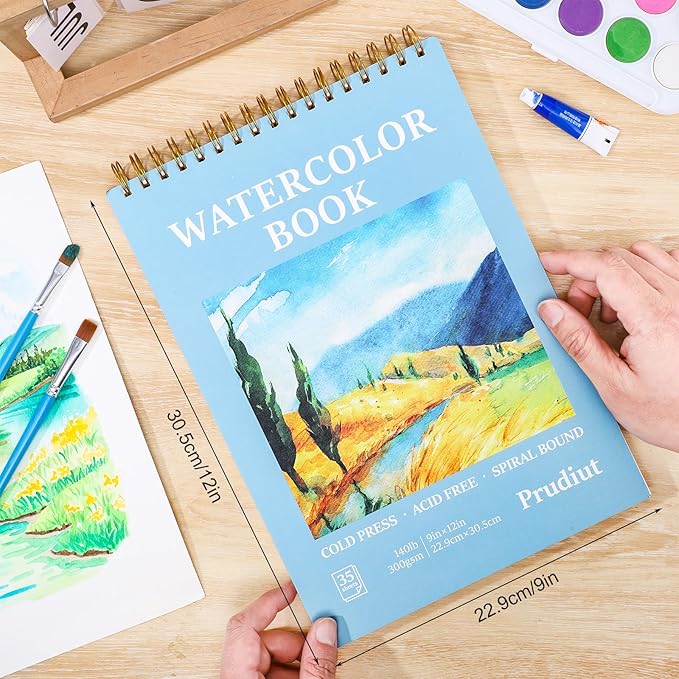 35 Sheets Watercolor Paper Pad 9x12 Inch, 140 lb/300 GSM Cold Press Water Color Paper Spiral Bound Watercolor Sketchbook Easter Gifts for Art Painting, Journal, Drawing, Mixed Media