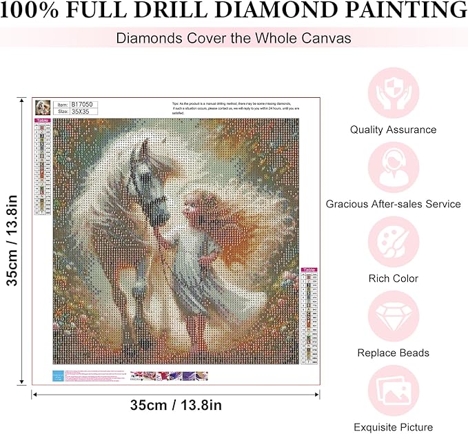 Yezavesu Diamond Art Kits for Adults, Horse Diamond Painting Kit for Beginners, 5D DIY Round Full Drill Painting with Gem Art Craft Kits for Home Wall Decor 14x14 Inch
