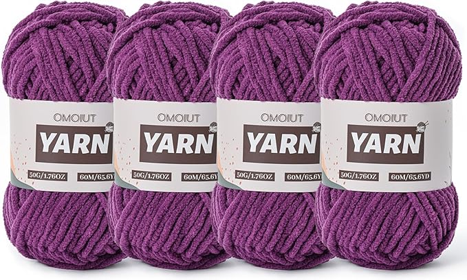 4 Packs Plush Chenille Chunky Crochet Yarn - Baby Yarn for Crocheting Soft - Velvet Yarns Knitting for Blankets Crafts - Fluffy Amigurumi Yarns 200g/262.5yds (4 Violet)