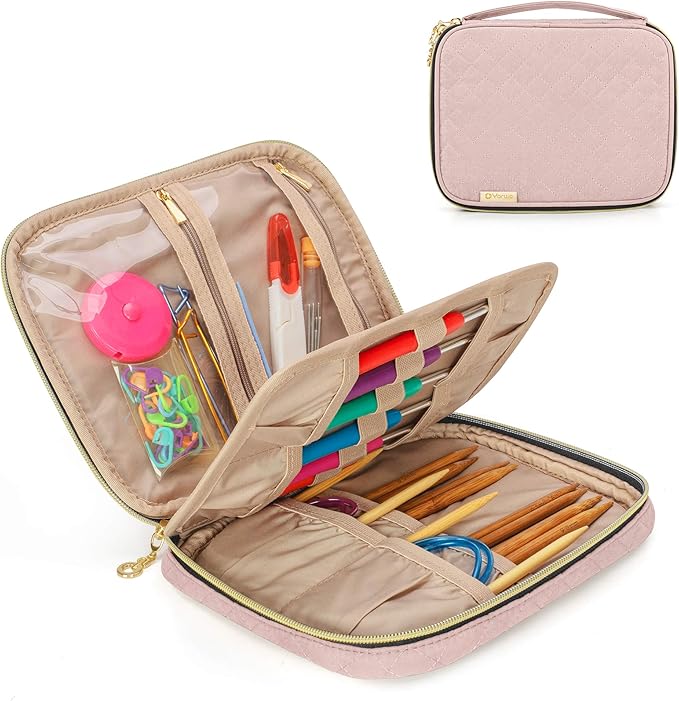 Yarwo Crochet Hook Case, Travel Organizer Holder for Crochet Hooks, Circular Knitting Needles, Knitting Needles (up to 8") and Other Supplies, Dusty Rose (Bag Only, Patented Design)