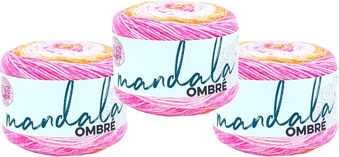 Lion Brand Yarn, Mandala Ombré Variegated Yarn for Crocheting, Knitting, and Crafts, Serene, 3 Pack, Soft, Acrylic Fiber for Cozy Blankets, Worsted Weight Sweaters and Colorful Shawls