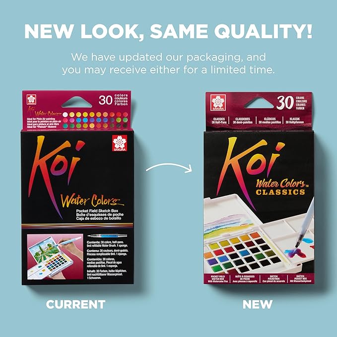SAKURA Koi Field 30 Assorted Watercolors with Water Brush Sketch Set XNCW-30N