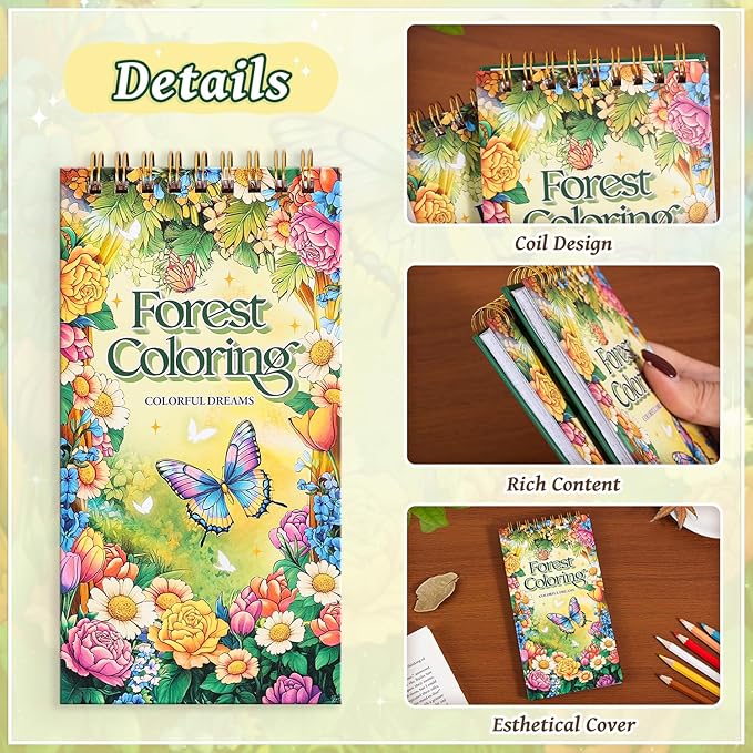 Mini Coloring Book for Women, 35 Pages Forest Dreams Small Coloring Books for Adults to Relax and Relieve Anxiety, Gift for Mother's Day, Birthdays, Christmas, Anniversaries