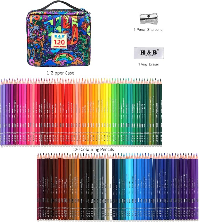 H & B 120PCS Colored Pencils for Adults with Zipper Case, Soft Core Oil-Based Drawing Pencils for Adult Coloring, Professional Art Supplies for Artists