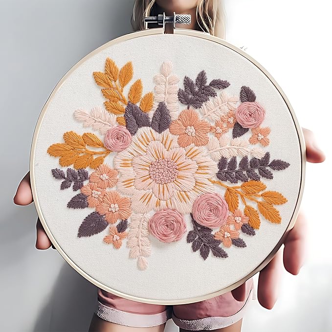 Sivilife Embroidery Kit for Beginners, 3 Sets Stamped Cross Stitch Kits for Beginner, Floral Pattern Embroidery Starter Kits for Adults with Embroidery Hoop Instructions Threads and Needles Scissors
