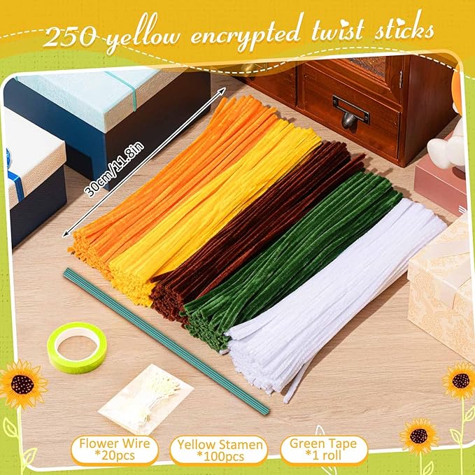 Peryiter 371 Pipe Cleaners Flowers Set, Mixed Colors Chenille Stems Bulk with Floral Wires, Gardening Tape, Stamen for DIY Flower Making Kit, Gift Idea for Mother's Day(Orange)