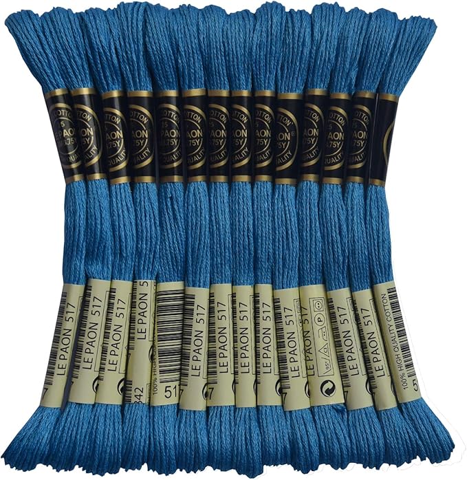 LE PAON Embroidery Floss, 14-Pack Six Strands 100% Long Staple Cotton Embroidery Thread, 8.7-Yard，Color Number：517,Medium Wedgewood