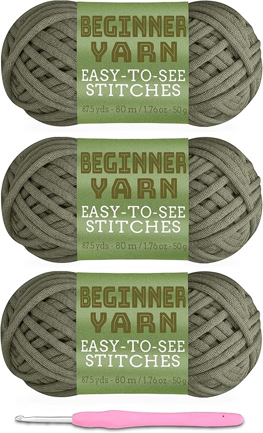 3x50g Beginners Olive Green Yarn, 260 Yards Olive Green Yarn for Crocheting Knitting, Easy-to-See Stitches, Worsted Medium #4, Chunky Thick Cotton Nylon Blend Yarn Yarn for Crocheting